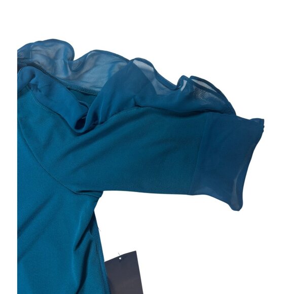 Bold Elements Blouse Women's Blue Ruffle Sleeve Cold Shoulder Size Large NEW - Picture 8 of 10